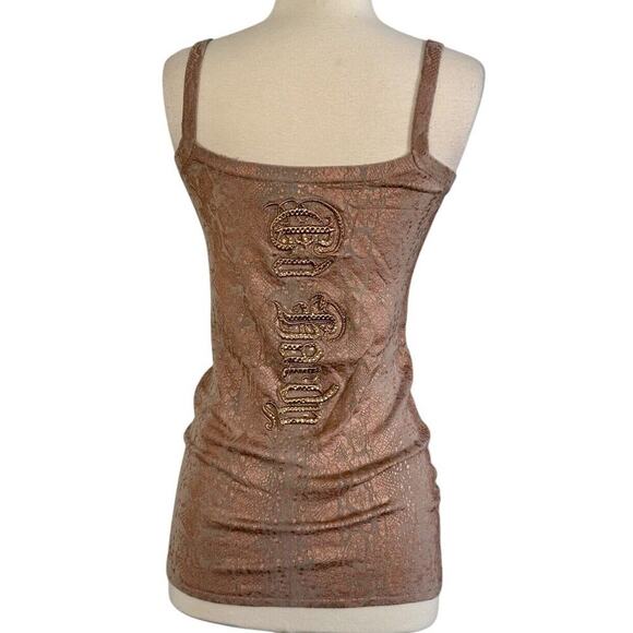 ED HARDY Genuine Vtg Rhinestone Embroidered Metallic Reptile Pattern Tank Top M - Picture 6 of 12